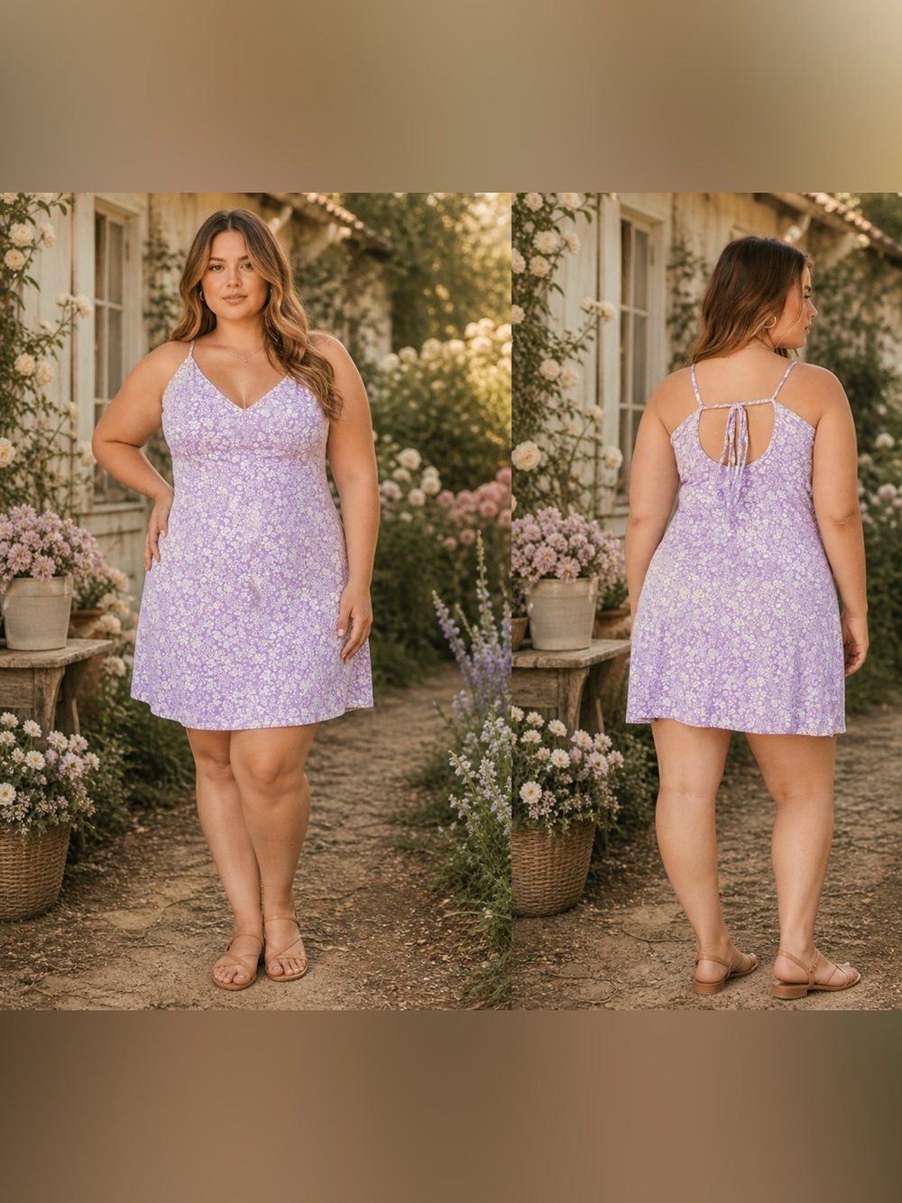 NWOT purple soft Cottagecore SLEEVELESS V-NECK BACK TIE DITSY FLORAL MINI DRESS
